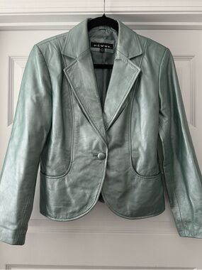 VTG Blue Green Metallic Lambskin Leather Blazer Jacket Sz 6 Fairycore Y2K Indie